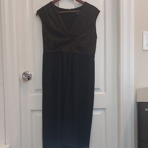 Adrienne Vittadini Elegant Black and Brown Midi Dress